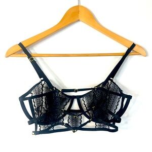 Bluebella Black Lace Underwire Balconette Bodice Strappy Bra Lingerie 32DD